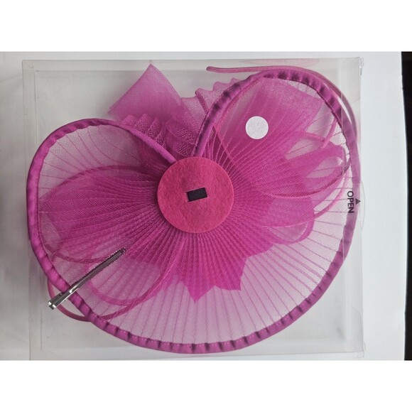 Stylish Costume Hat Flower Mesh Ribbons Feathers on a Headband and a Clip - Rose - Picture 2 of 5